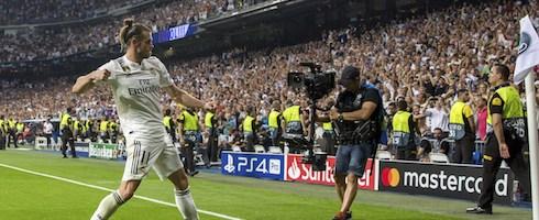 Real Madrid's Gareth Bale celebrates in front of camera