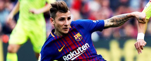 Lucas Digne playing for Barcelona