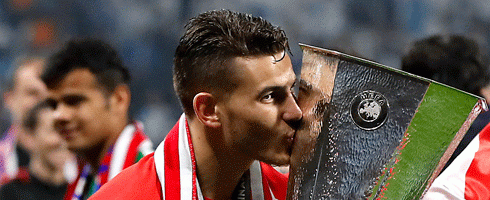 Atletico Madrid defender Lucas Hernandez celebrated with the Europa League title