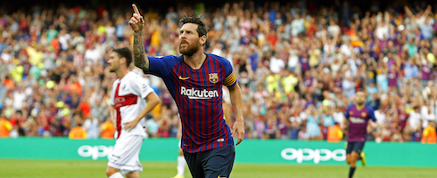 Barcelona's Lionel Messi celebrating a goal