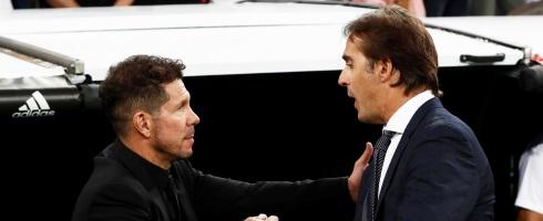 Atletico Madrid boss Diego Simeone with Real Madrid's Julen Lopetegui