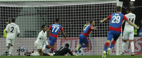 CSKA Moscow's Nikola Vlasic scores against Real Madrid