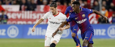 Barcelona's Ousmane Dembele against Sevila