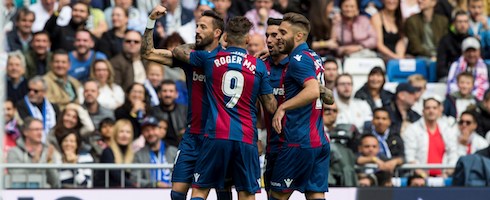 Levante celebrate after scoring against Real Madrid