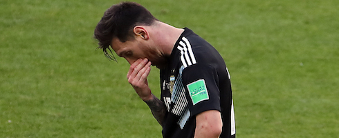 Lionel Messi looking down for Argentina