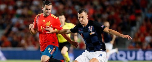 Spain's Nacho Fernandez against Ivan Perisic of Croatia