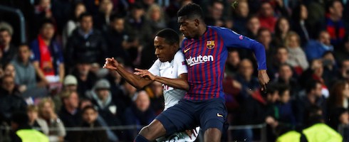 Barcelona's Ousmane Dembele against Tottenham Hotspur