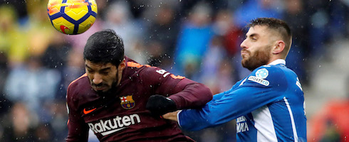 Barcelona's Luis Suarez against Espanyol