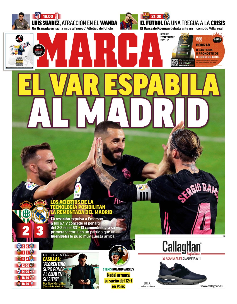 Today S Spanish Papers Real Madrid Clinch Var Aided Win At Real Betis And Luis Suarez Is Set For Atletico Madrid Debut Football Espana