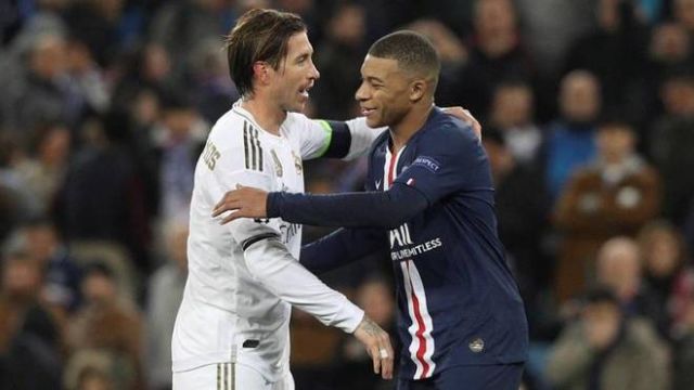 Sergio Ramos and Kylian Mbappe