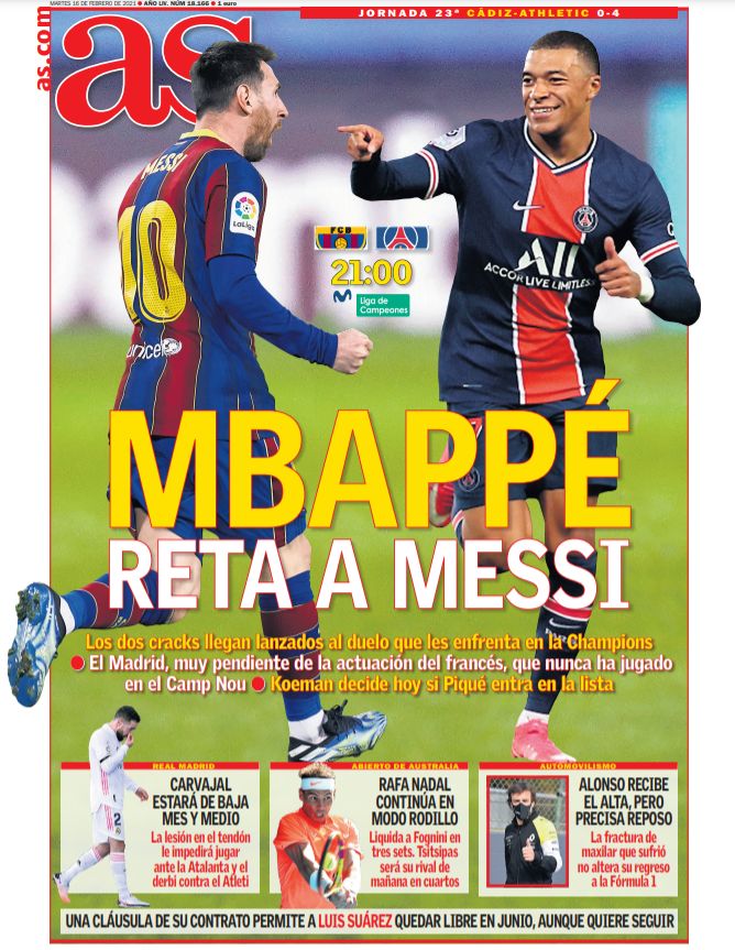 Today S Spanish Papers Kylian Mbappe And Lionel Messi To Face Off As Psg Head To Barcelona In Champions League Football Espana