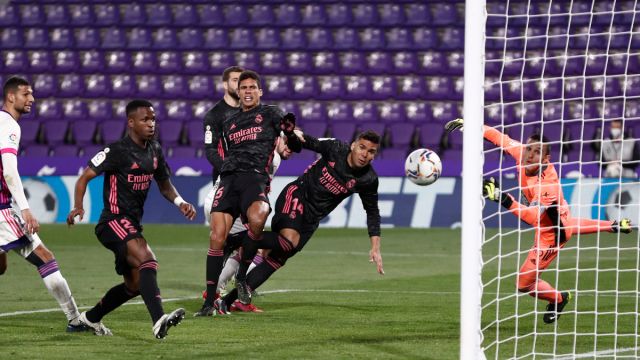 Real Madrid's Vinicius Junior, Raphael Varane and Casemiro