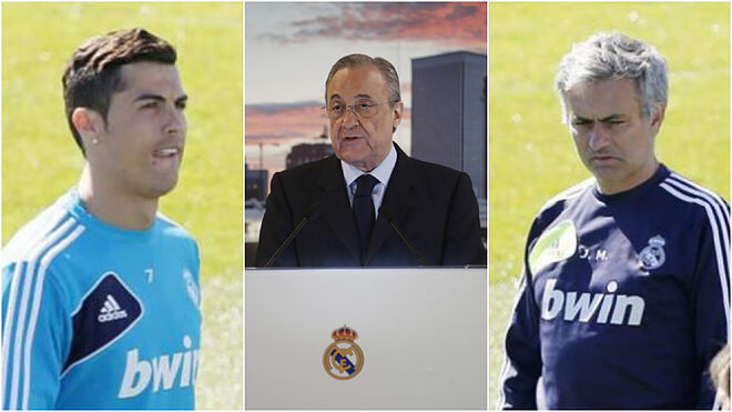 Cristiano Ronaldo, Florentino Perez and Jose Mourinho