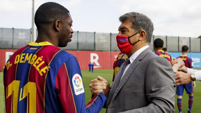 Ousmane Dembele and Joan Laporta