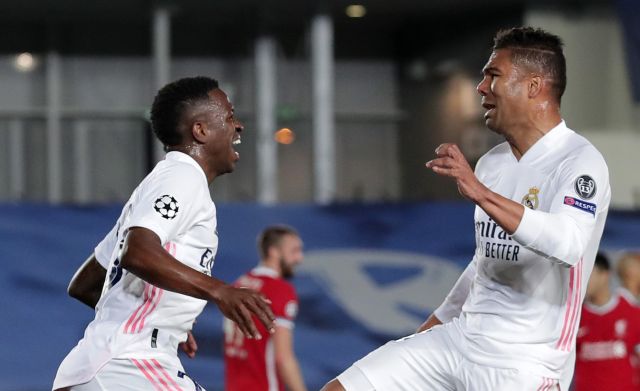 Vinicius Junior and Casemiro of Real Madrid