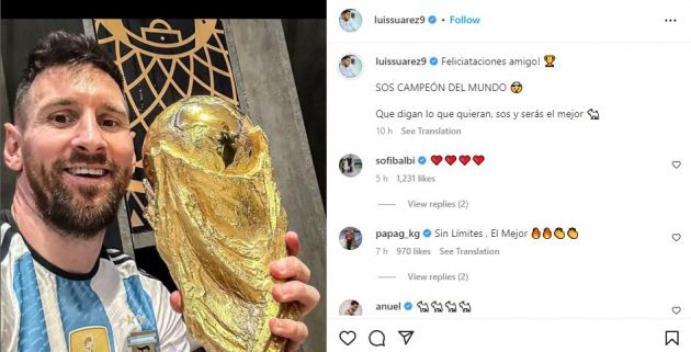 Lionel Messi calls Luis Suarez from dressing room of World Cup ...