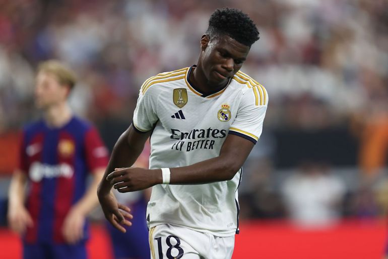 Aurelien Tchouameni of Real Madrid CF during the La Liga match between Real  Madrid and UD Almeria played at Santiago Bernabeu Stadium on April 29, 2023  in Madrid, Spain. (Photo by Cesar