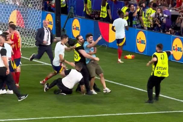 WATCH: Alvaro Morata slide-tackled by security guard during Spain’s semi-final celebrations