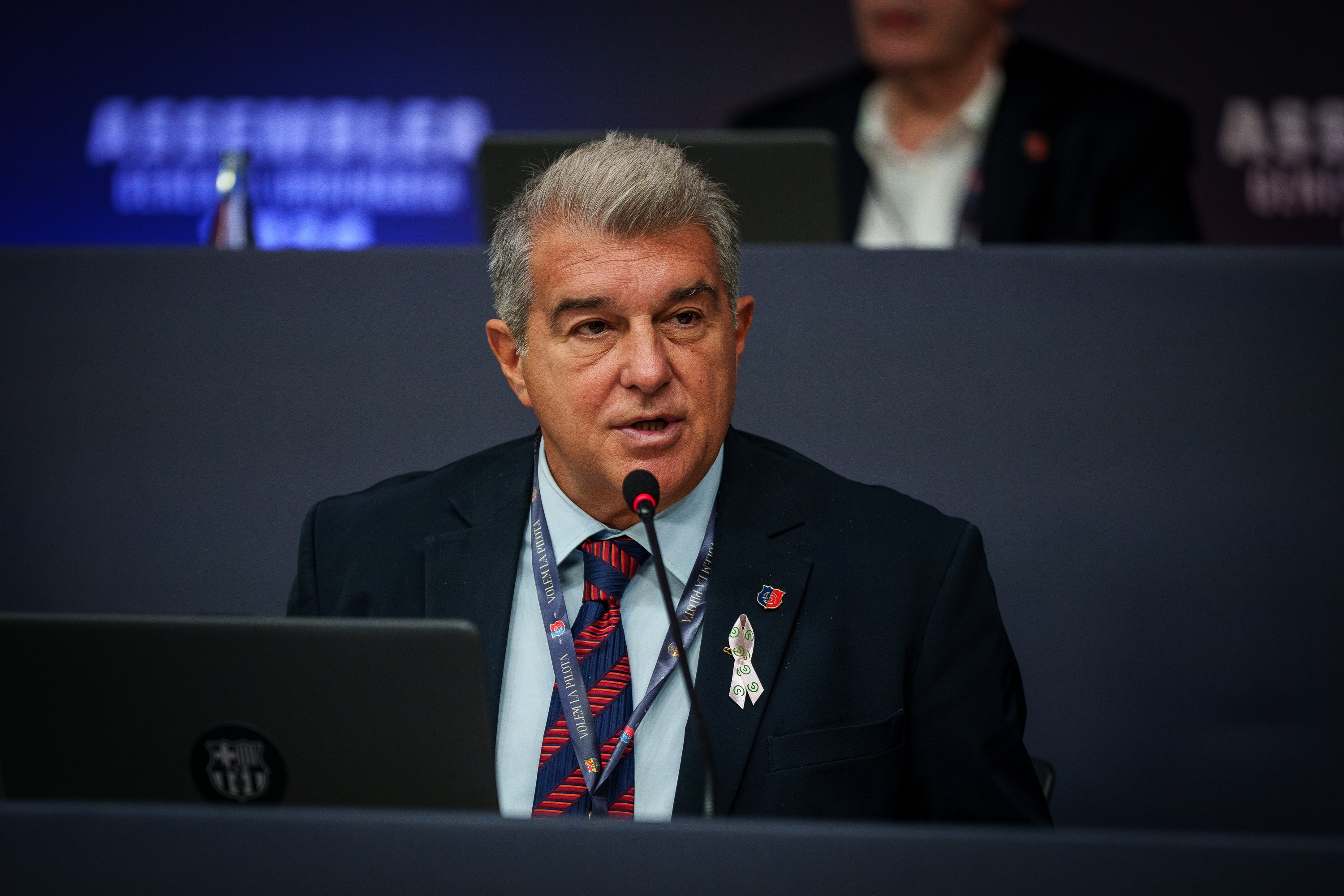 Joan Laporta at the general assembly