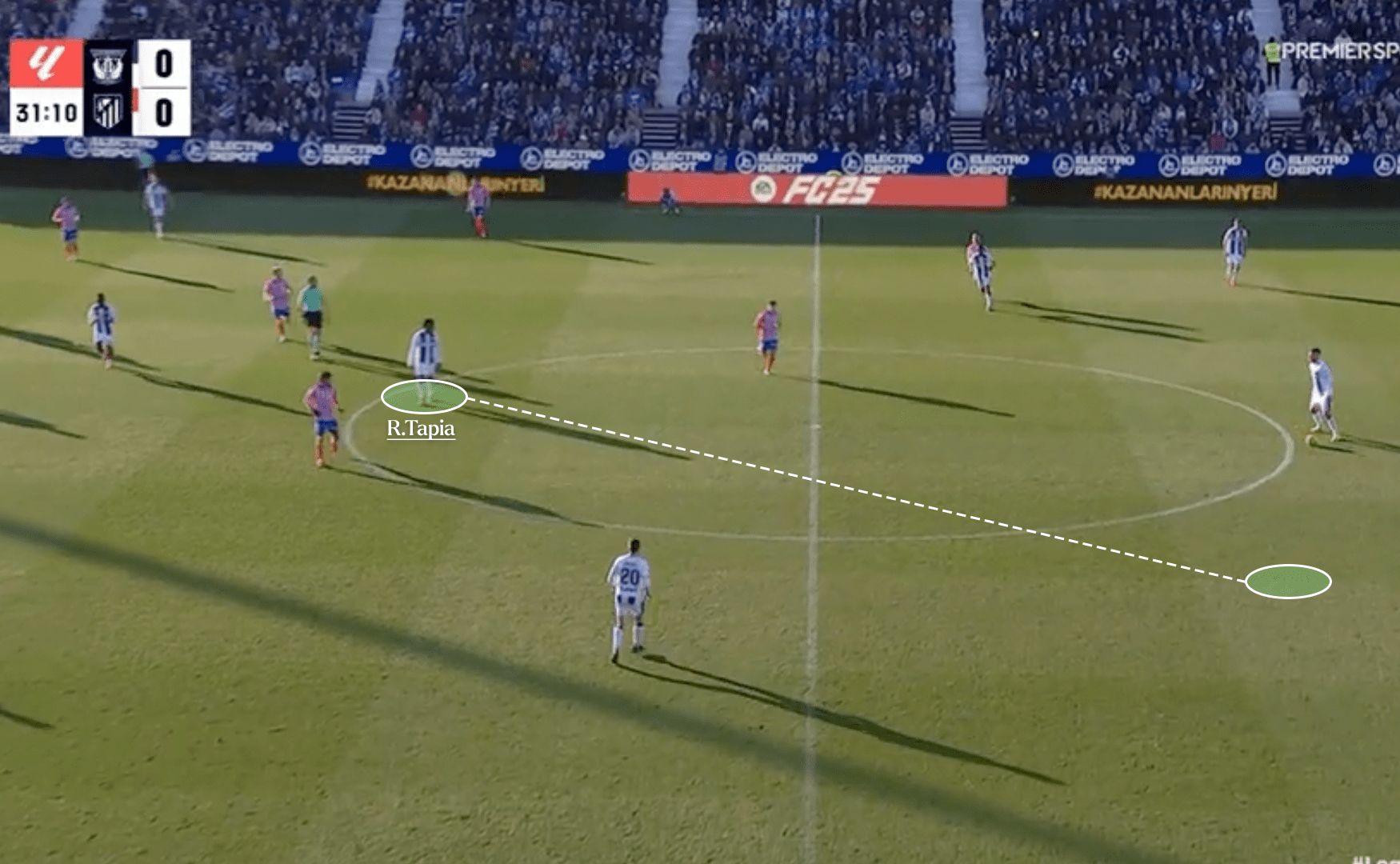 Tapia moves into midfield.