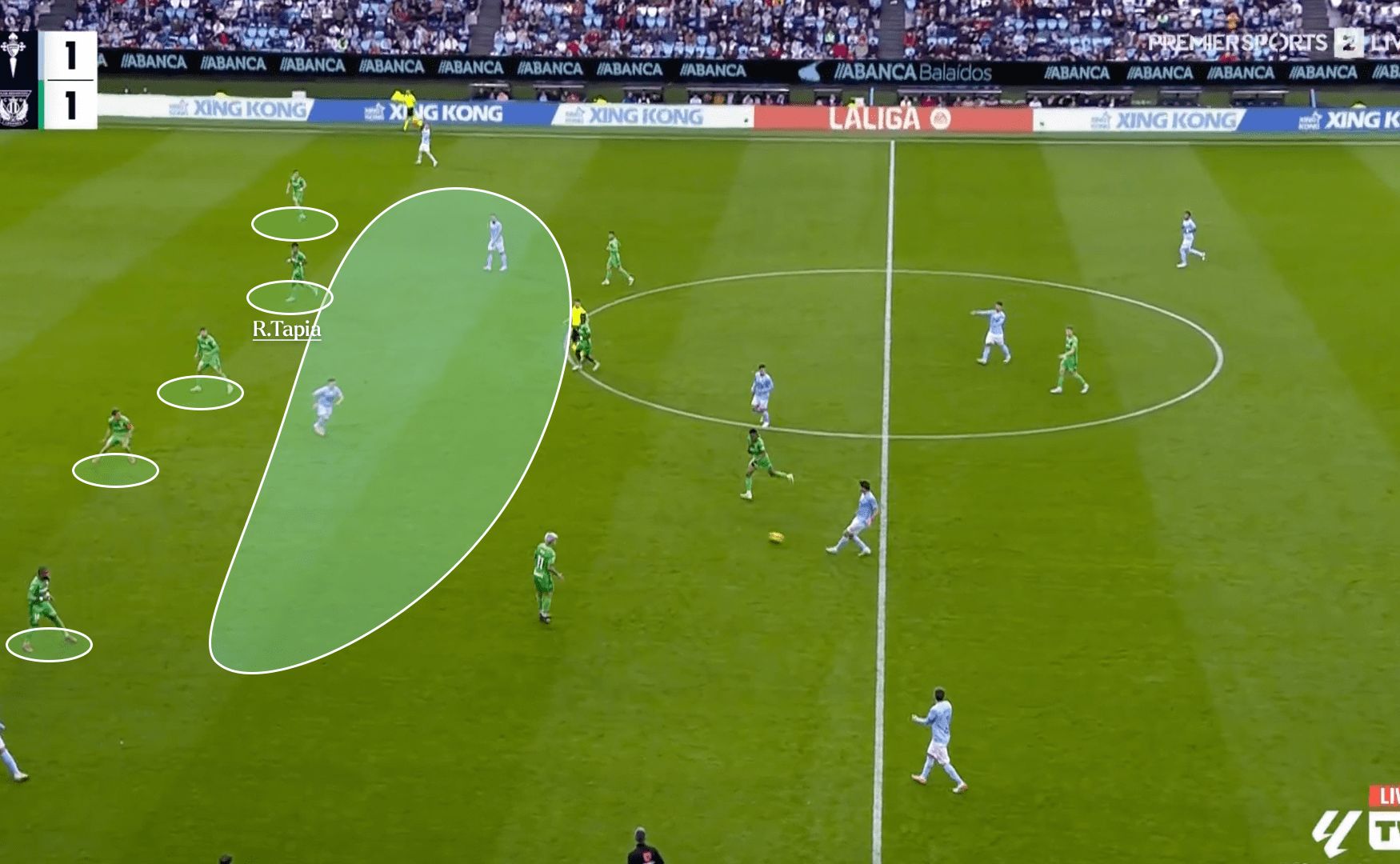 Leganes space between midfield and defence.