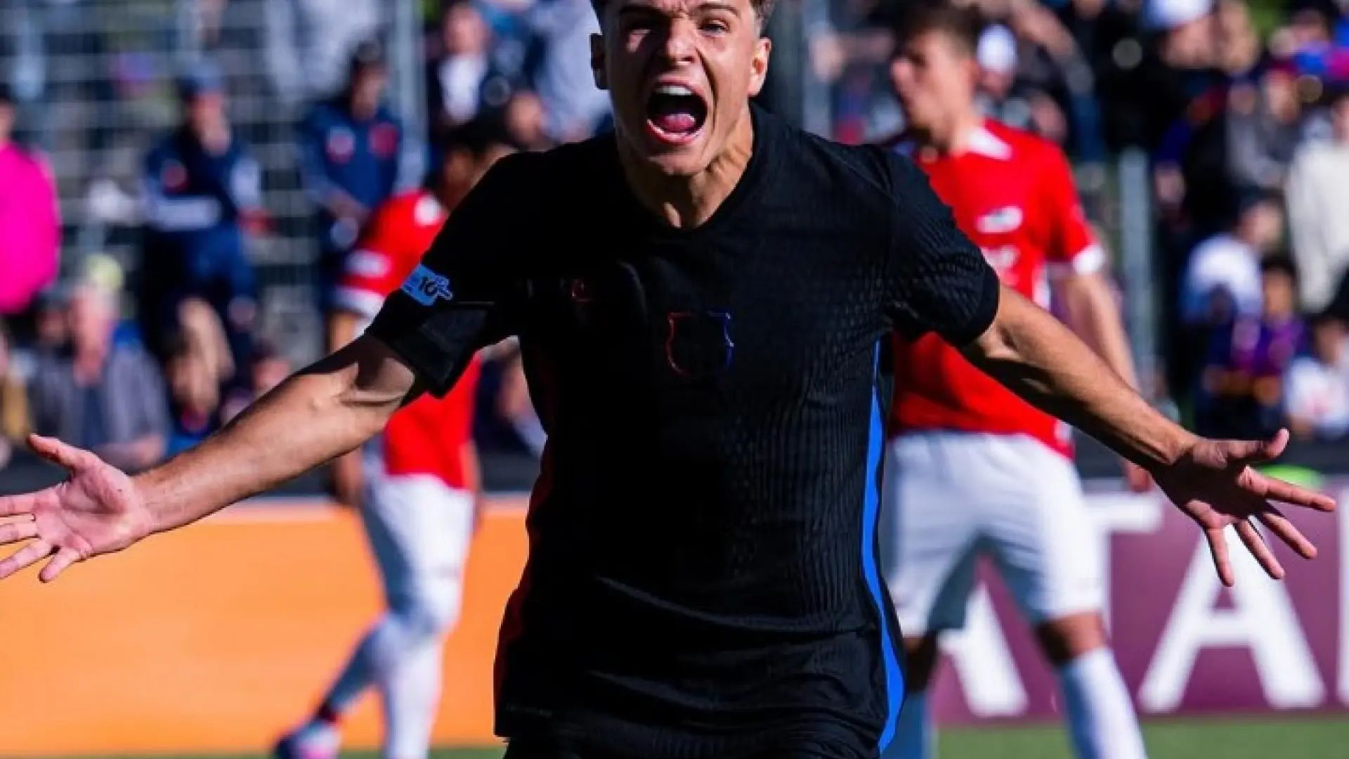 Juan Hernandez celebrates for Barcelona.