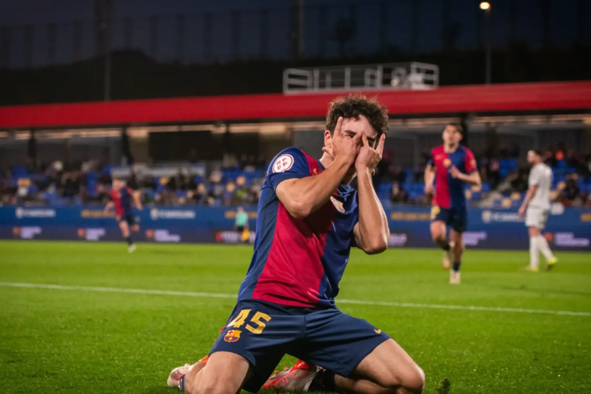 Virgili celebrates a goal for Barca Atletic last season.