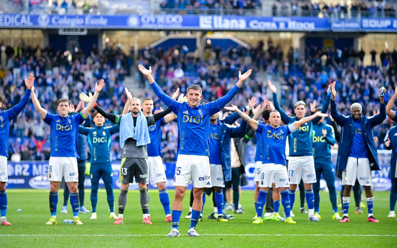 Real Oviedo celebrate a win over Girona.